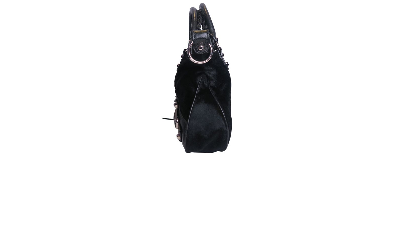 Chevre Classic Hardware First Shoulder Bag, &pound;520, Handbags, Black, Lace/Pony / Calfhair, Bottom view